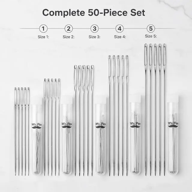 Alt view image 3 of 7 - Mr. Pen Large Eye Sewing Needles, 50 Pieces, 5 Assorted Sizes