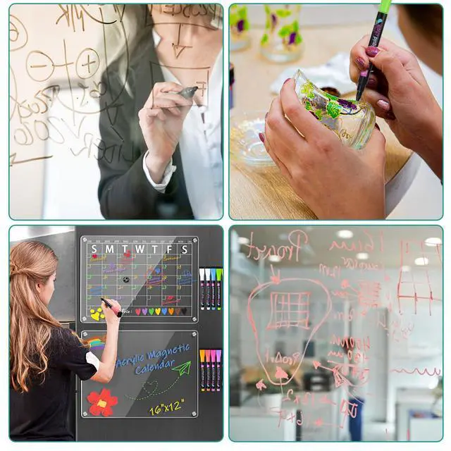 Alt view image 5 of 5 - Wet Erase Markers, Liquid Chalk Markers, Ultra Fine Tip, 8 Pack - Low Odor, with Eraser Caps for Acrylic Calendar, Planning Board, Whiteboard, Clear Glass