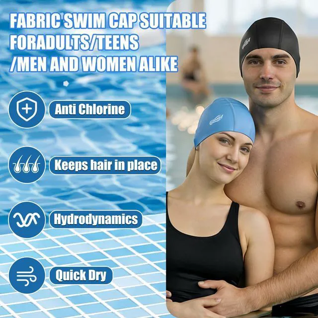 Alt view image 6 of 7 - High Elasticity Fabric Swim Cap, One Size Fits Women, Girls, Men & Kids, Breathable, Keeps Hair Clean for Long and Short Hair