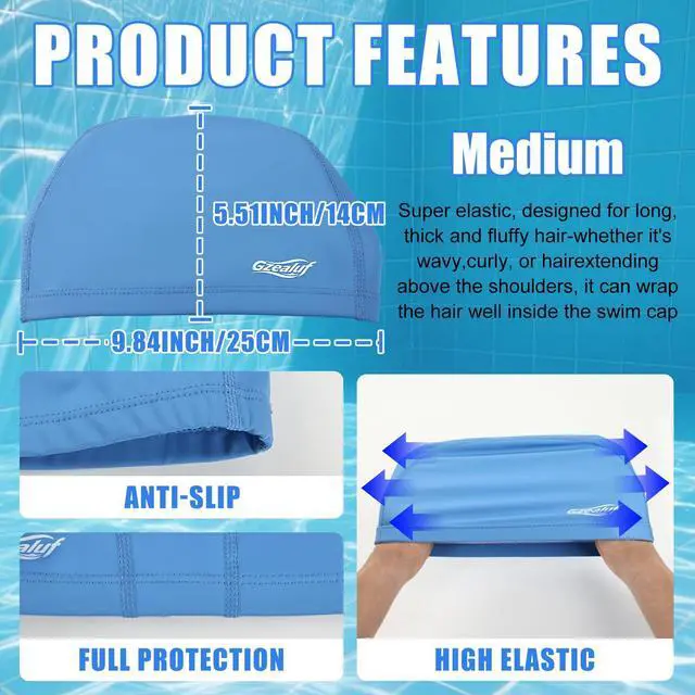 Alt view image 2 of 7 - High Elasticity Fabric Swim Cap, One Size Fits Women, Girls, Men & Kids, Breathable, Keeps Hair Clean for Long and Short Hair