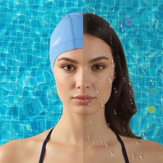 Alt view image 7 of 7 - High Elasticity Fabric Swim Cap, One Size Fits Women, Girls, Men & Kids, Breathable, Keeps Hair Clean for Long and Short Hair