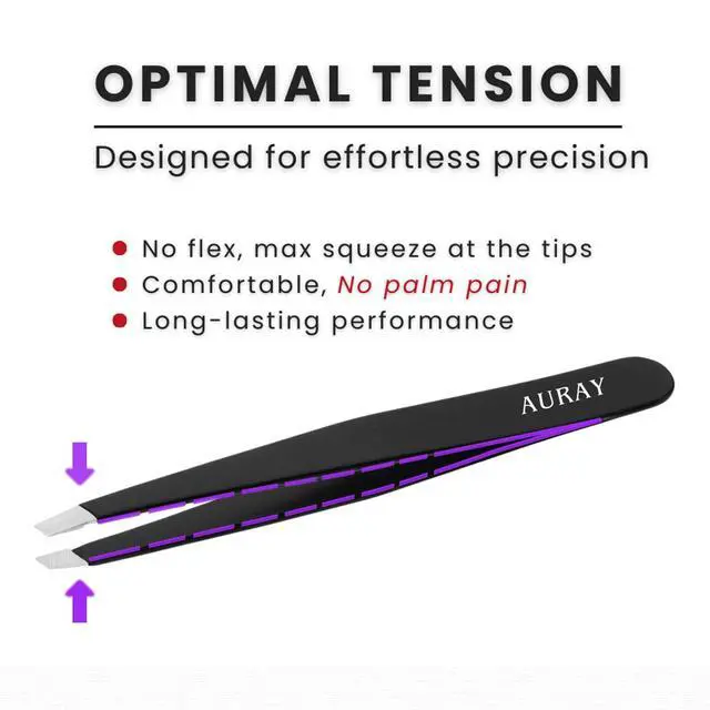 Alt view image 3 of 7 - AURAY Stainless Steel Eyebrow Tweezers, Slanted Tip, Black, for Men and Women