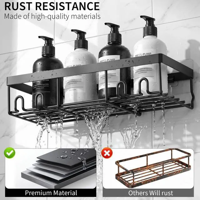 Alt view image 4 of 6 - Moforoco Shower Caddy Shelf Organizer Rack, Self Adhesive Black Bathroom Shelves Basket, Wall Mounted Farmhouse Organization Storage Decor for RV, Camper, Apartment Essen