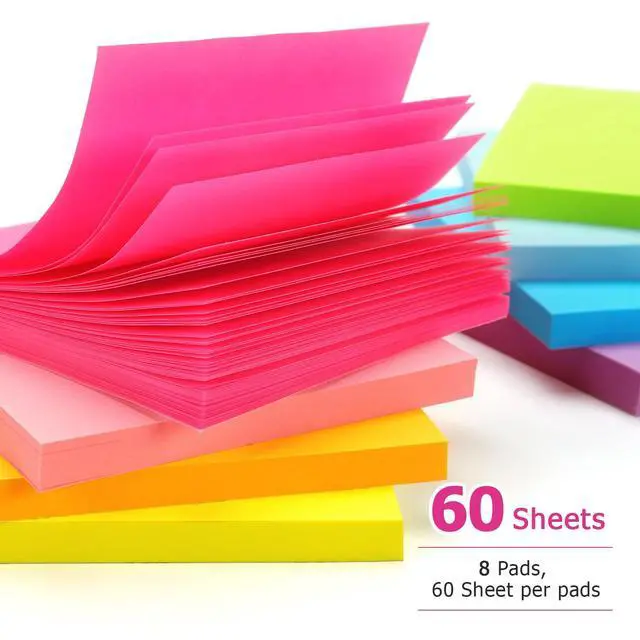 Alt view image 3 of 7 - Early Buy Sticky Notes 3in x 3in, 8 Bright Colors, 8 Pads, 55 Sheets per Pad