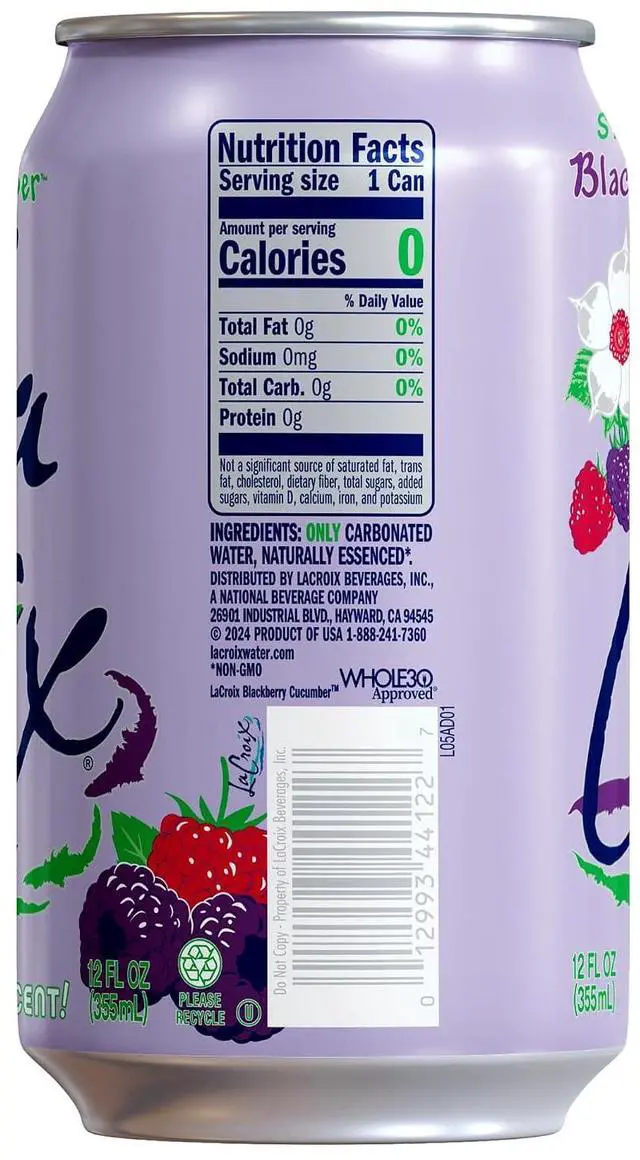 Alt view image 5 of 6 - La Croix Sparkling Water, Blackberry Cucumber, 8-Pack, Zero Sugar, Calories & Sodium