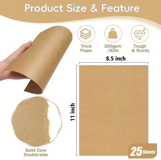 Alt view image 6 of 7 - 25 Sheets Brown Kraft Cardstock 8.5x11 92lb/250gsm