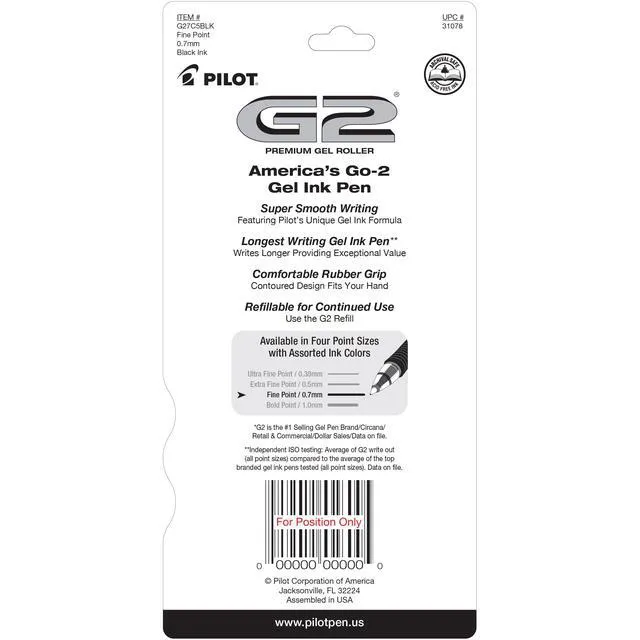 Alt view image 3 of 6 - Pilot G2 Pens 0.7mm Black Ink 5-Pack