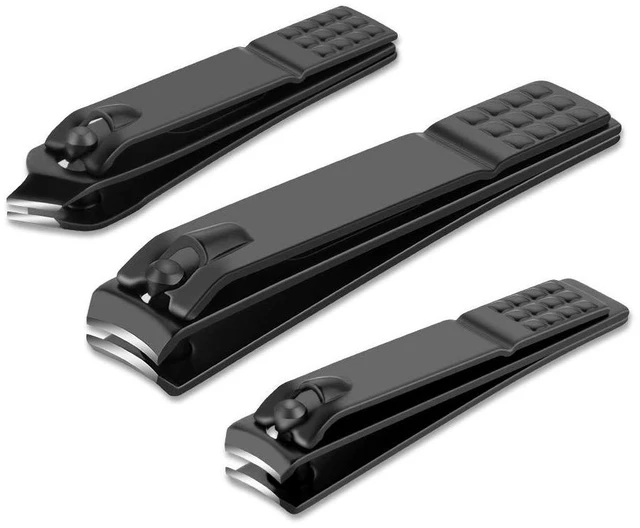 Main image of Black Matte Stainless Steel 3-Piece Nail Clippers Set for Fingernail, Thick Toenail and Ingrown Nail