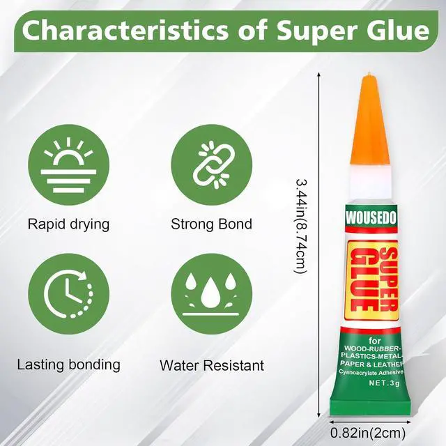 Alt view image 3 of 6 - WOUSEDO 12 x 3g Super Glue Clear, Fast Drying Cyanoacrylate (CA) Glue
