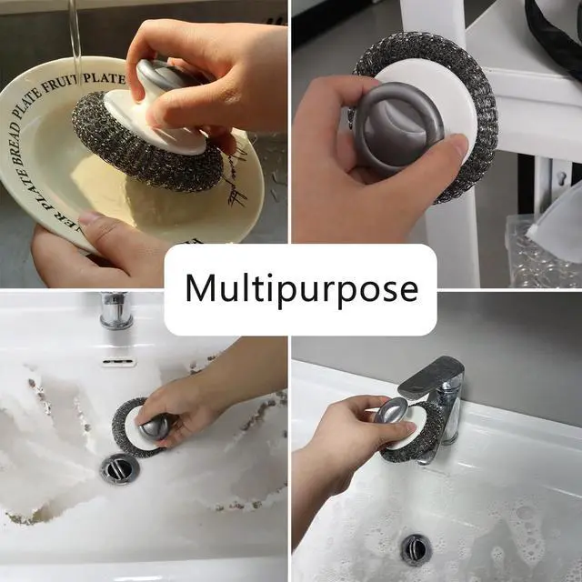 Alt view image 3 of 7 - 2 Pack Stainless Steel Wool Scrubber Scouring Pad, for Kitchen, Bathroom, Pots, Pans, Sink, Grey