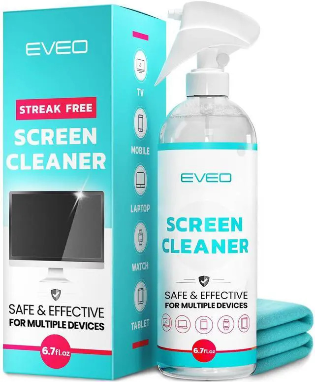 Main image of EVEO TV Screen Cleaner Spray Streak-Free and Microfiber Cloth for Smart TV LCD LED OLED Monitor Laptop iPad Car Tesla & More