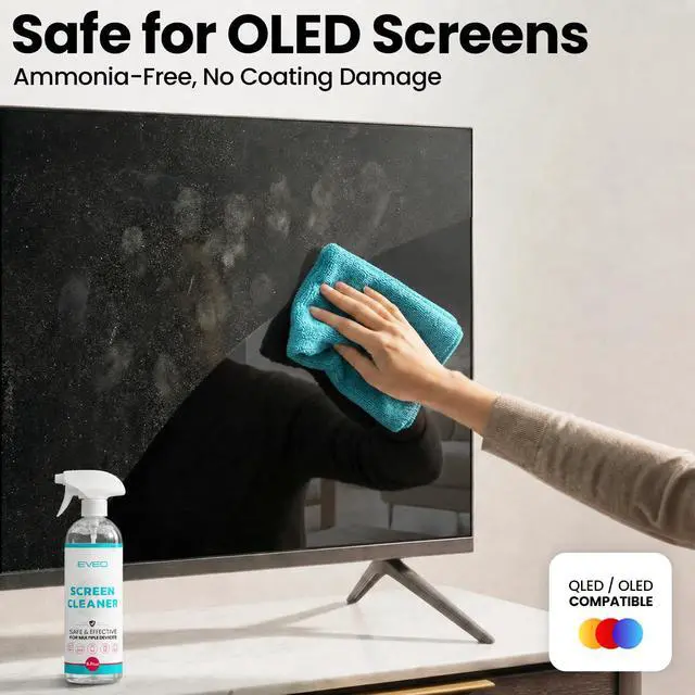 Alt view image 5 of 6 - EVEO TV Screen Cleaner Spray Streak-Free and Microfiber Cloth for Smart TV LCD LED OLED Monitor Laptop iPad Car Tesla & More