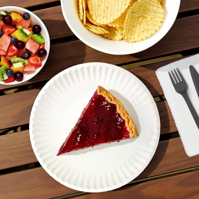 Alt view image 5 of 5 - Amazon Basics 9" 100 Count Uncoated White Paper Plates, Microwave Safe
