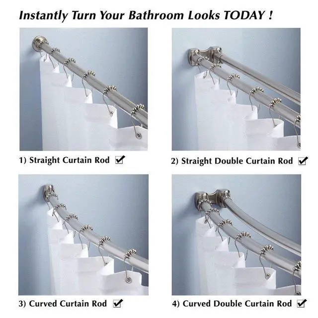 Alt view image 5 of 6 - Uigos Premium Shower Curtain Rings Set of 12, Rust-Resistant Stainless Steel Hooks with Smooth Glide Roller Balls, Heavy-Duty Secure Closing, Chrome