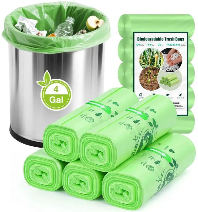Main image of 4 Gallon Small Trash Bags 120 Count, Compost Waste Bag Strong Trash Can Liners Unscented, Green, for Bathroom Kitchen Bedroom Office