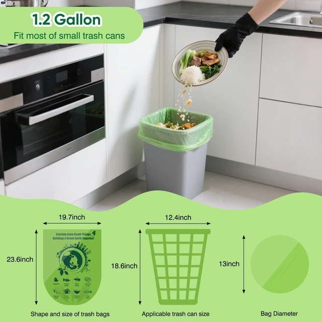 Alt view image 3 of 7 - 4 Gallon Small Trash Bags 120 Count, Compost Waste Bag Strong Trash Can Liners Unscented, Green, for Bathroom Kitchen Bedroom Office