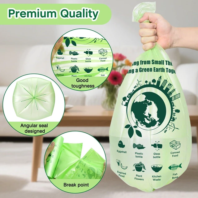Alt view image 6 of 7 - 4 Gallon Small Trash Bags 120 Count, Compost Waste Bag Strong Trash Can Liners Unscented, Green, for Bathroom Kitchen Bedroom Office