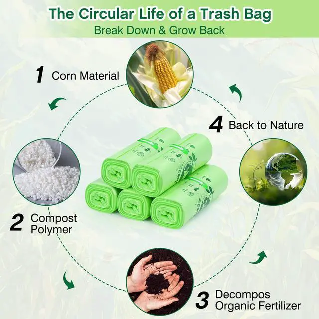 Alt view image 5 of 7 - 4 Gallon Small Trash Bags 120 Count, Compost Waste Bag Strong Trash Can Liners Unscented, Green, for Bathroom Kitchen Bedroom Office