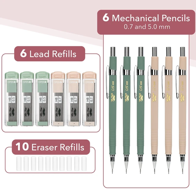 Alt view image 3 of 7 - Mr. Pen Mechanical Pencil Set 6-Pack with Lead and Eraser Refills