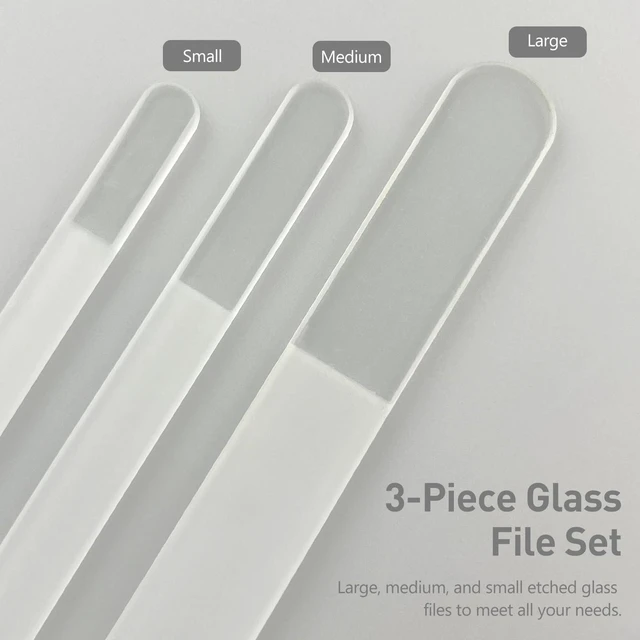 Alt view image 4 of 7 - Professional 3-Piece Czech Glass Nail File Set - Handmade Tempered Glass, Double-Sided, Washable, Etched for Natural Nails, Ideal Present Set