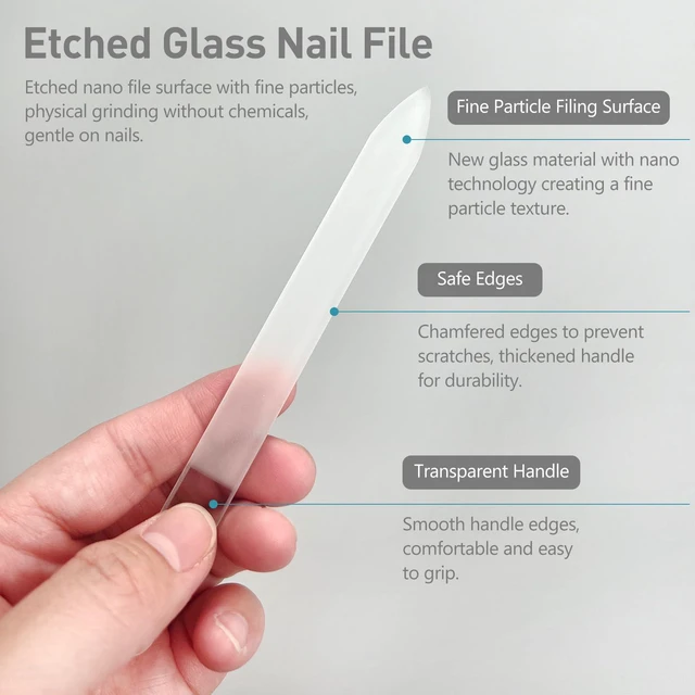 Alt view image 3 of 7 - Professional 3-Piece Czech Glass Nail File Set - Handmade Tempered Glass, Double-Sided, Washable, Etched for Natural Nails, Ideal Present Set