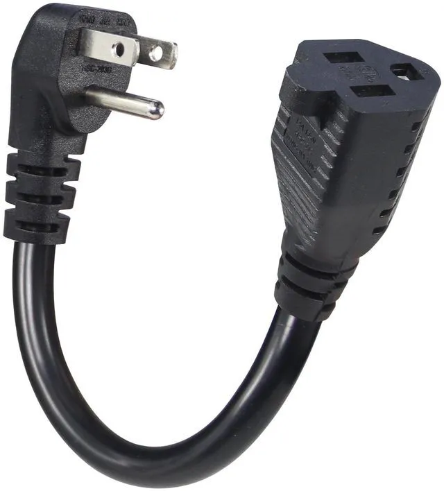 Main image of Low Profile Wall Head 6Inch 14AWG/3C SJTW Heavy Duty Indoor/Outdoor Extension Cord, 90-Degree Flat Plug, 15A/125V 1875W, NEMA 5-15P to 5-15R, Black, 1-Pack