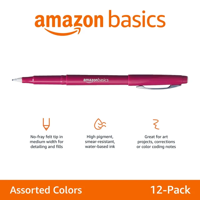Alt view image 5 of 7 - Amazon Basics Felt Tip Marker Pens, 12-Pack, Assorted Colors, for Art Projects, Writing, Drawing, and Journaling