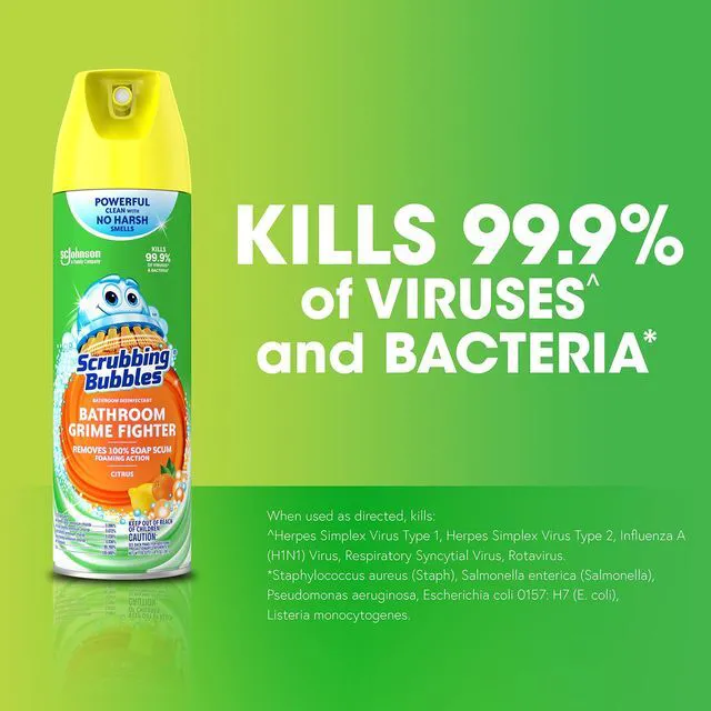 Alt view image 3 of 6 - Scrubbing Bubbles Bathroom and Shower Cleaner Aerosol, Foaming Action, Citrus Scent, 20oz (Pack of 1)