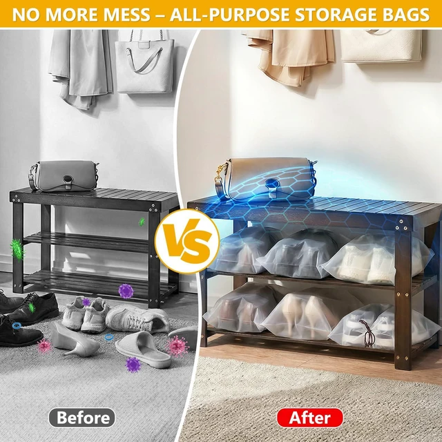 Alt view image 2 of 7 - Waterproof Shoe Bags, 15.7x11.8 Inches, Drawstring, 10 Pack, Clear Organizer for Travel, Gym, Luggage Storage