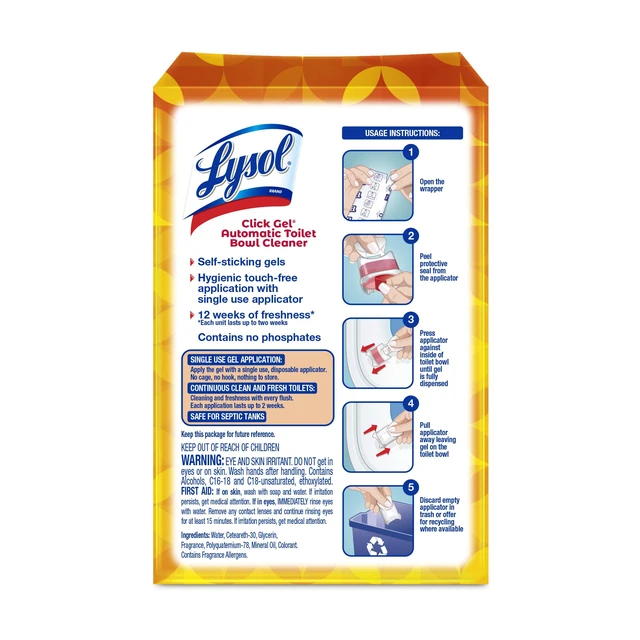 Alt view image 2 of 7 - Lysol Click Gel Automatic Toilet Bowl Cleaner, Refreshing Mango & Hibiscus Scent, 6 Count (Pack of 1)
