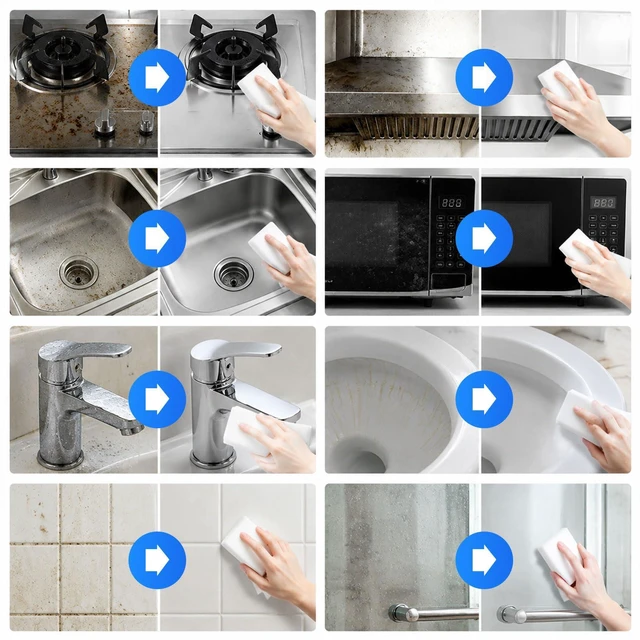 Alt view image 5 of 6 - Magic Sponge Heavy Duty Melamine Cleaning Sponge, 10 Pack, 3.93"x2.36"x0.37", Milky White - Non Scratch Multi Surface Cleaner for Kitchen, Bathroom, Wall, Furniture