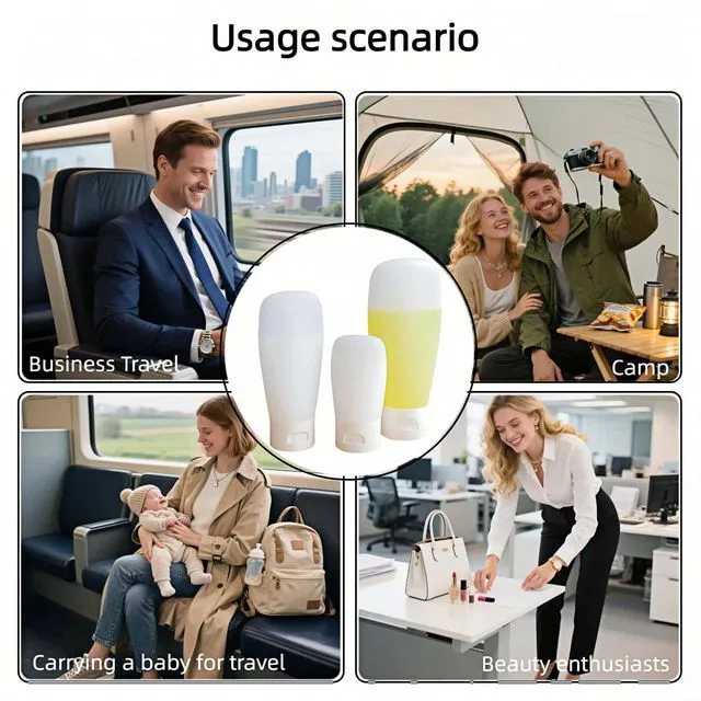 Alt view image 2 of 6 - Chinshwehaw Portable Travel Bottles Set, 3-Pack 30ml 60ml 100ml, Silicone Squeeze Containers, Leakproof, Wide Mouth, BPA-Free, TSA Approved, White