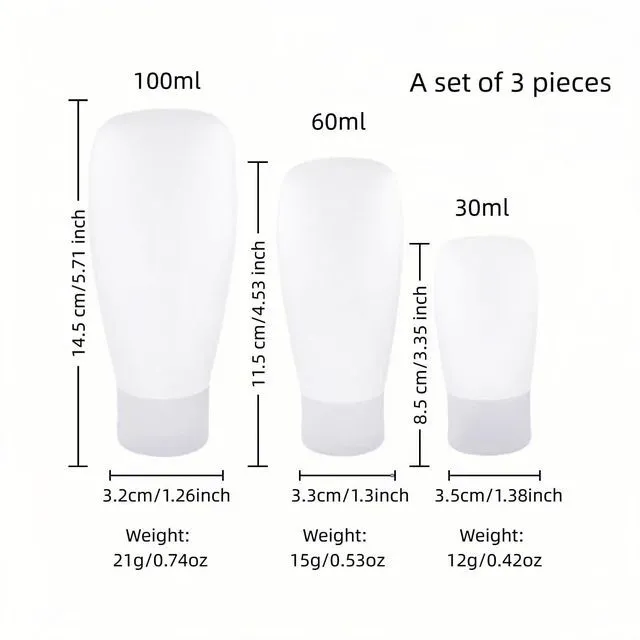 Alt view image 6 of 6 - Chinshwehaw Portable Travel Bottles Set, 3-Pack 30ml 60ml 100ml, Silicone Squeeze Containers, Leakproof, Wide Mouth, BPA-Free, TSA Approved, White