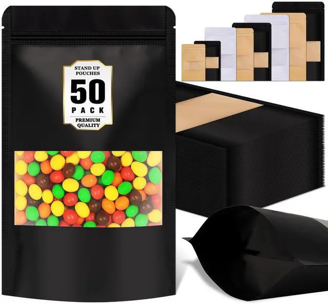 Main image of JETMORE 50 Pack Treat Bags, Cookie Bags with Window, Spice Bags, 4.7x7.9in