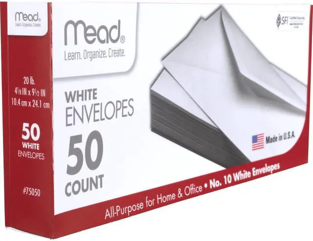 Alt view image 4 of 4 - Mead #10 Envelopes, Letter Size, 4-1/8"x9-1/2", Gummed Closure, White, 50 Count (75050)