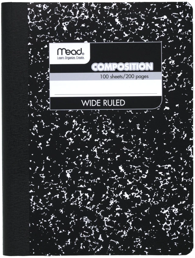 Main image of Mead Composition Notebook Wide Ruled Paper 7.5"x9.75" 100 Sheets Black Marble (09910)