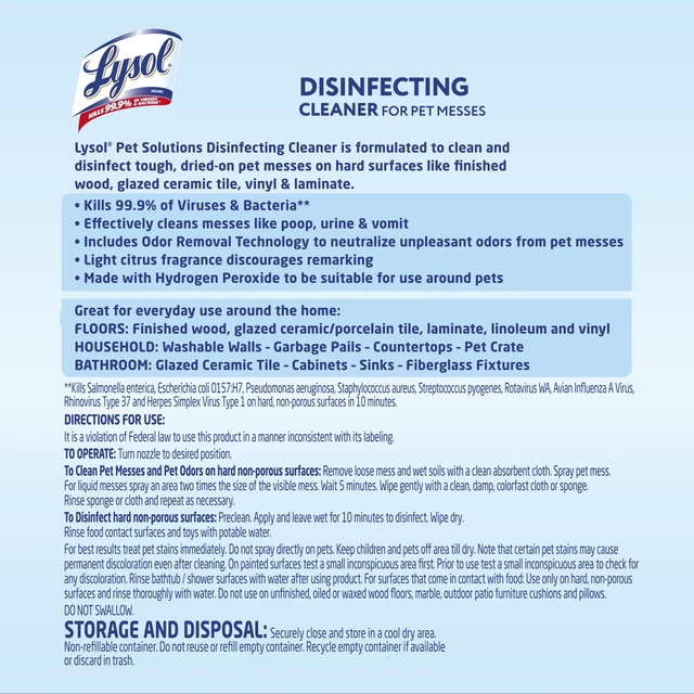 Alt view image 2 of 5 - Lysol Pet Solutions Disinfecting Cleaner, Citrus Blossom Scent, 32 fl oz