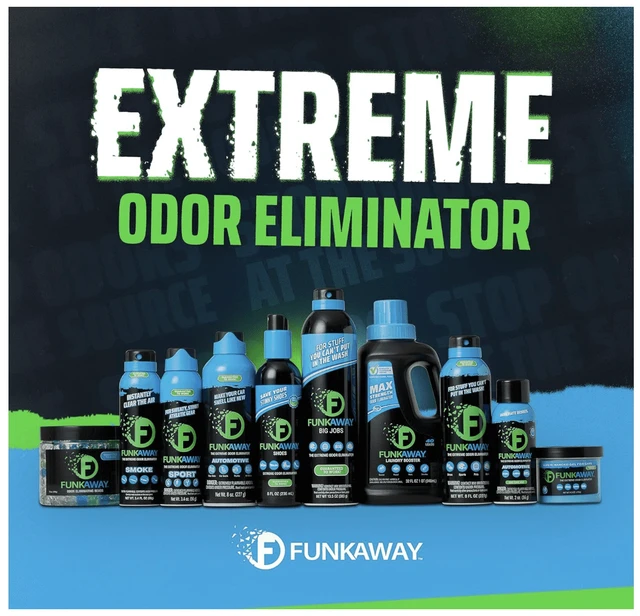 Alt view image 4 of 6 - FunkAway Odor Eliminator Air Freshener Extreme Deodorizer, 8 oz Aerosol Spray, Removes Shoe, Pet, Sweat, Smoke & Mildew Smells
