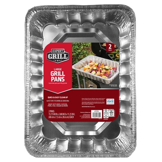 Alt view image 2 of 5 - Expert Grill 15.75" x 11.25" Large Aluminum Foil Grill Pan, 2 Count