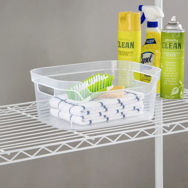 Alt view image 5 of 6 - Mainstays Medium Open Bin, Clear Plastic, Scoop-Front Storage Bin (2-Pack)