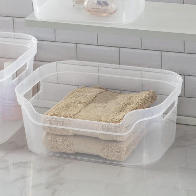Alt view image 3 of 6 - Mainstays Medium Open Bin, Clear Plastic, Scoop-Front Storage Bin (2-Pack)