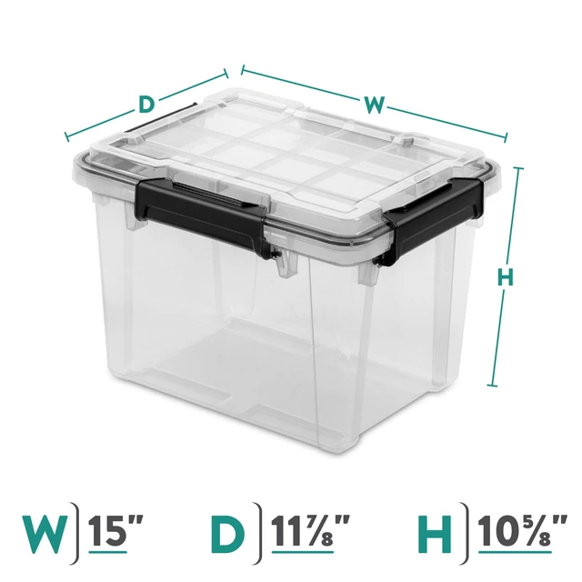 Alt view image 4 of 6 - Sterilite Small Gasket Box 19 Quart IP68 Waterproof Clear Plastic Storage Bin with Lid, Gasket Seal and Durable Latches, Black
