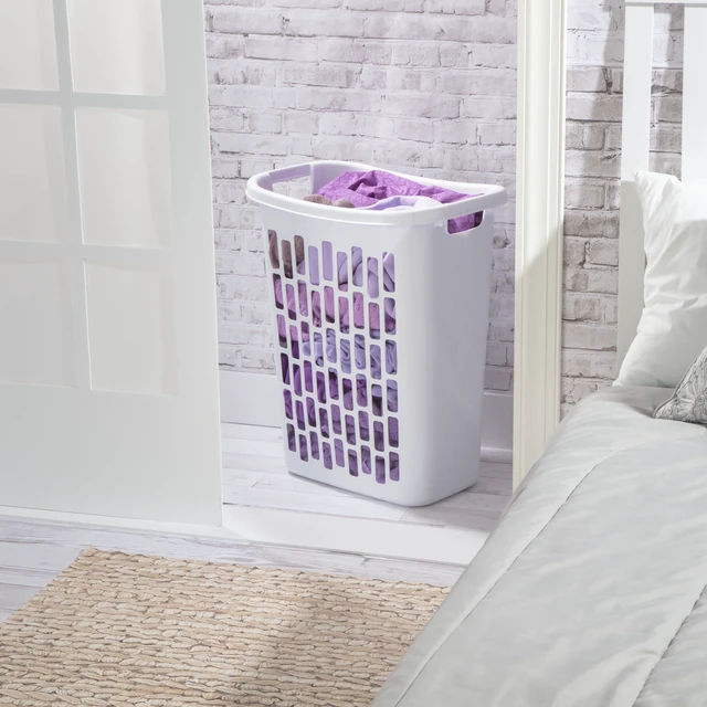 Alt view image 5 of 6 - Mainstays Rectangular Open Plastic Laundry Hamper, Narrow Spaces, White, Adult