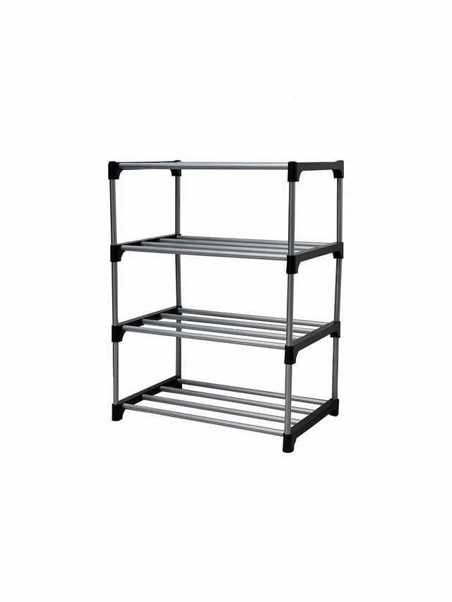 Alt view image 5 of 6 - Mainstays 4-Tier Shoe Rack, Black and Silver, 8-Pair Capacity, Metal Tubes and Plastic Connectors