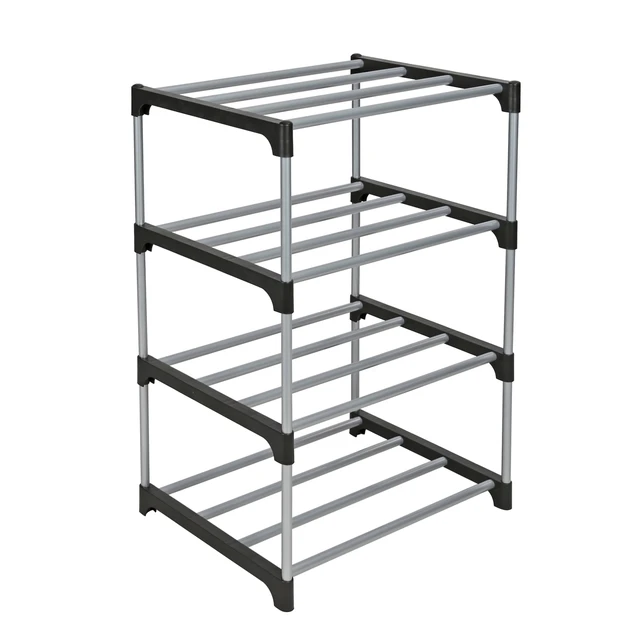 Alt view image 6 of 6 - Mainstays 4-Tier Shoe Rack, Black and Silver, 8-Pair Capacity, Metal Tubes and Plastic Connectors