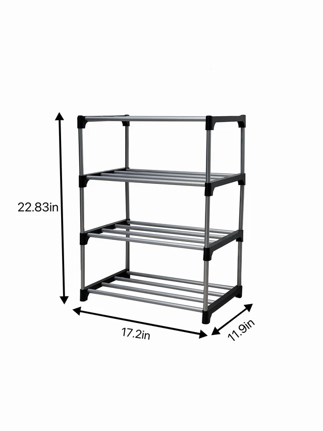 Alt view image 4 of 6 - Mainstays 4-Tier Shoe Rack, Black and Silver, 8-Pair Capacity, Metal Tubes and Plastic Connectors