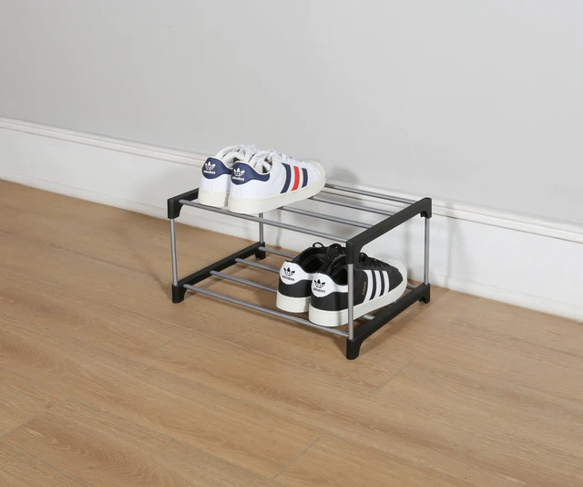 Alt view image 3 of 6 - Mainstays 2-Tier Black and Silver Shoe Rack with Iron Poles and Plastic Connectors, Holds up to 4Pairs
