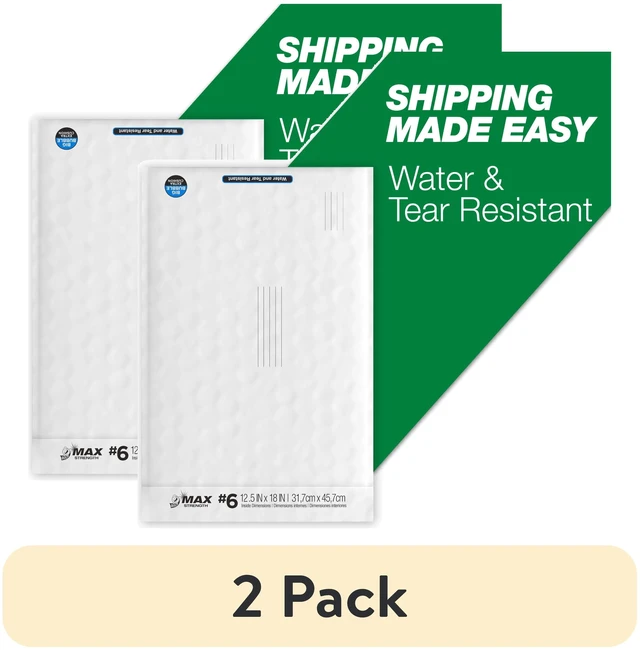 Main image of Duck Max Strength Self-Sealing Big Bubble Poly Mailer #6, 2 Pack, 12.5" x 18.5", Solid Print