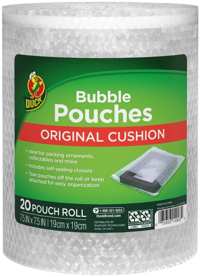 Main image of Duck Brand 1/8" Bubble Pouches on a Roll, 7.5 x 7.5 in.