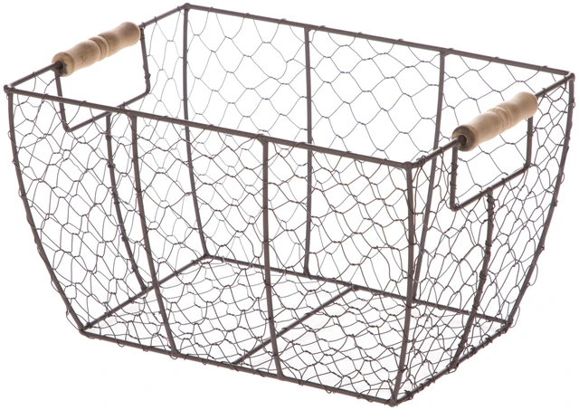 Main image of Mainstays Decorative Chicken Wire Basket with Wood Handles, Brown, 12.2in x 8in x 7.28in